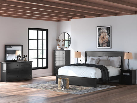 Maribel Black Panel Bedroom Set King 4: Bed, Dresser, Mirror, NightStand from Ella Furniture