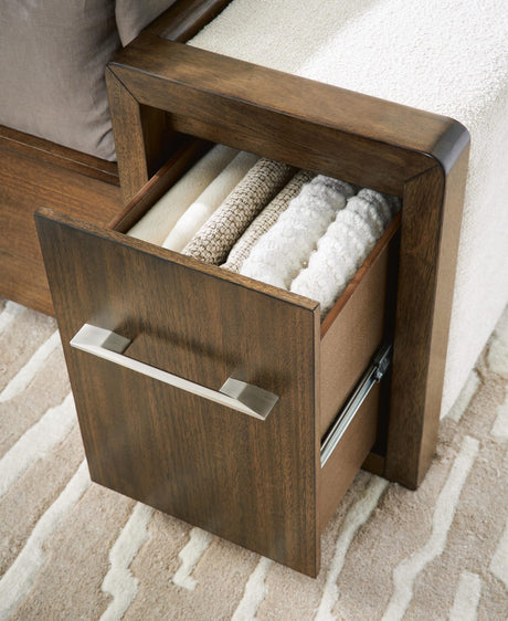 Marxmore Brown Queen Upholstered Storage Bed detail view