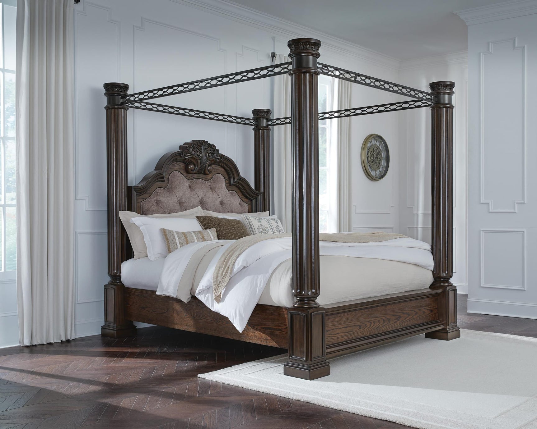 Maylee Dark Brown Canopy Bedroom Set Queen 3: Bed, Dresser, Mirror from Ella Furniture