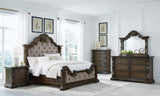 Maylee Dark Brown Upholstered Bedroom Set Queen 3: Bed, Dresser, Mirror from Ella Furniture