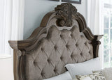 Maylee Dark Brown Upholstered Bedroom Set King 3: Bed, Dresser, Mirror from Ella Furniture