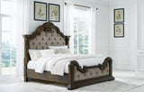 Maylee Dark Brown Upholstered Bedroom Set King 4: Bed, Dresser, Mirror, Chest from Ella Furniture
