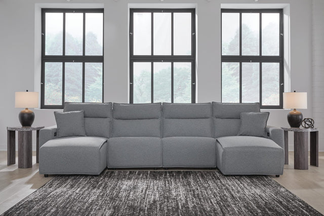 Modmax II Salt and Pepper Next-Gen Nuvella™ 4-Piece Reclining Sectional with Double Chaise from Ella Furniture