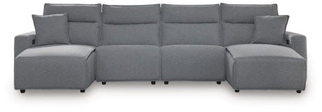 Modmax II Salt and Pepper Next-Gen Nuvella™ 4-Piece Reclining Sectional with Double Chaise view 2