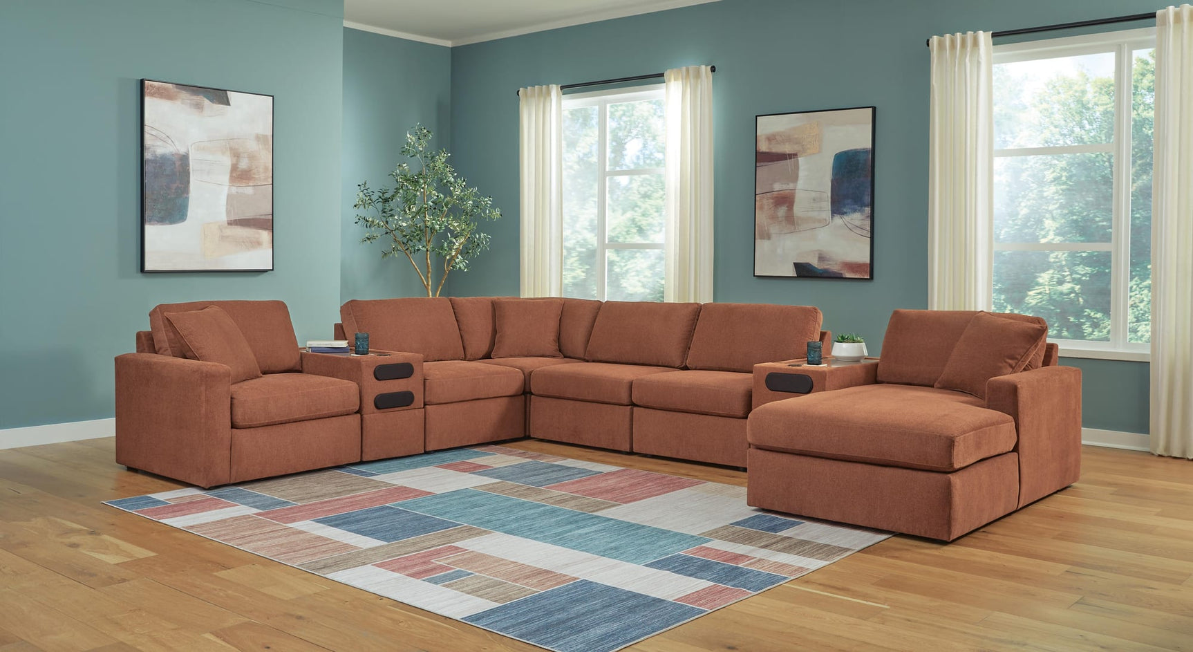 Modmax Spice 8-Piece Sectional with Storage Chaise and Audio Consoles from Ella Furniture