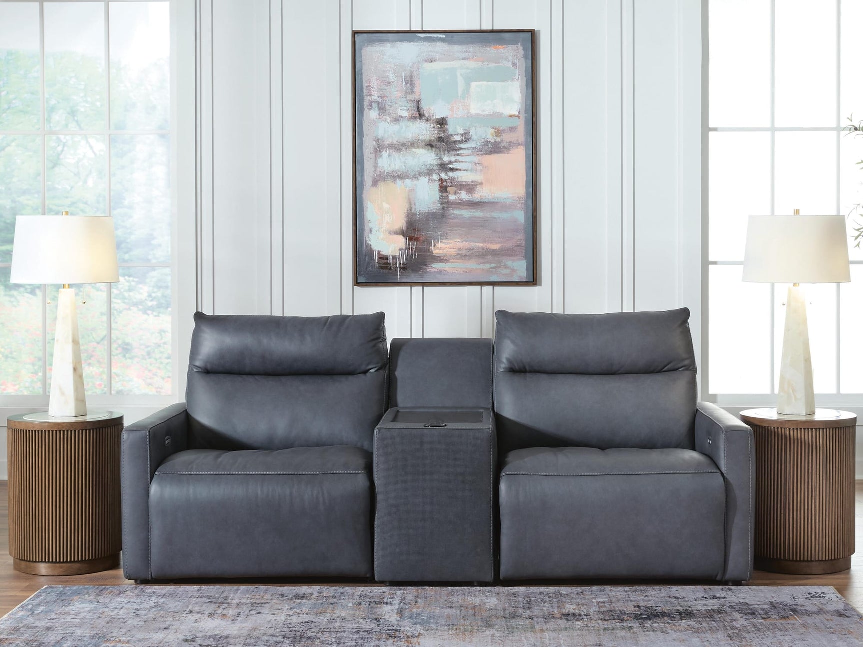 ModZ Blue 3-Piece Power Reclining Sectional Loveseat with Audio Console from Ella Furniture