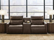 ModZ Chocolate 3-Piece Power Reclining Sectional Loveseat with Audio Console from Ella Furniture