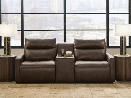 ModZ Chocolate 3-Piece Power Reclining Sectional Loveseat with Audio Console from Ella Furniture