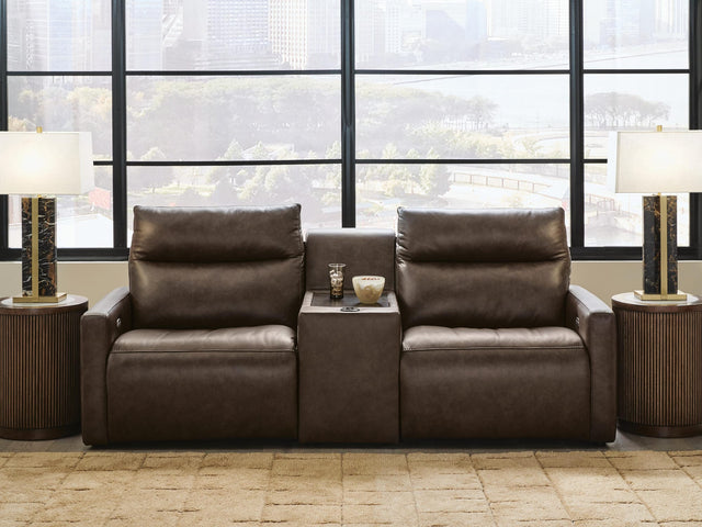 ModZ Chocolate 3-Piece Power Reclining Sectional Loveseat with Audio Console from Ella Furniture