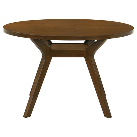 Mueller 48-inch Round Mindi Veneer Dining Table Brown view 3