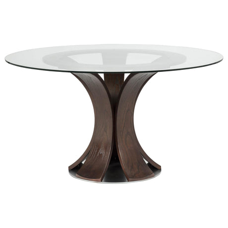 Naser 48-inch Round Glass Top Dining Table Dark Walnut from Ella Furniture
