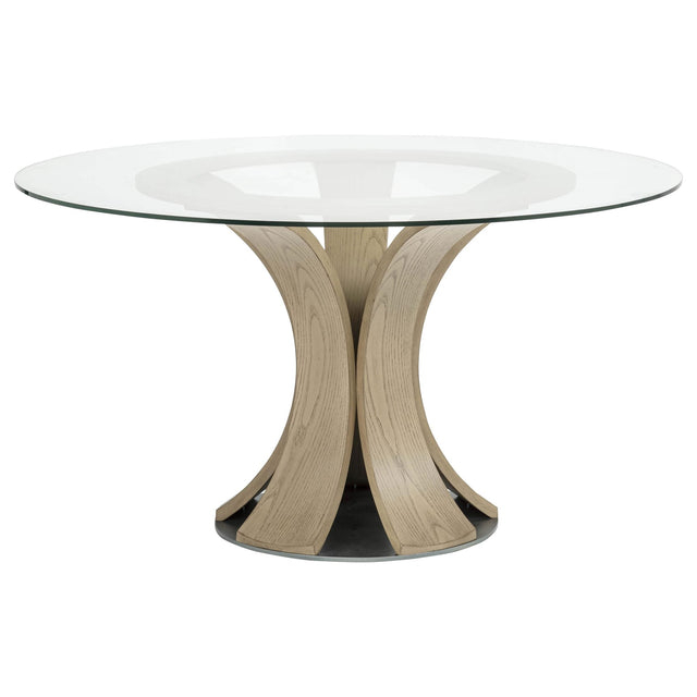 Naser 48-inch Round Glass Top Dining Table Light Oak from Ella Furniture
