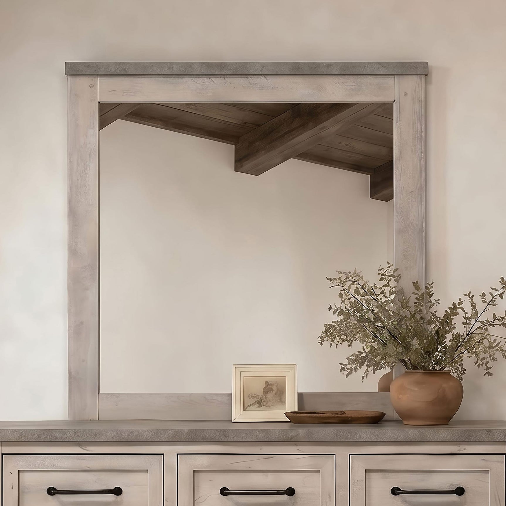 Nevado Farmhouse Beveled Dresser Mirror Grey and Weathered Taupe view 2