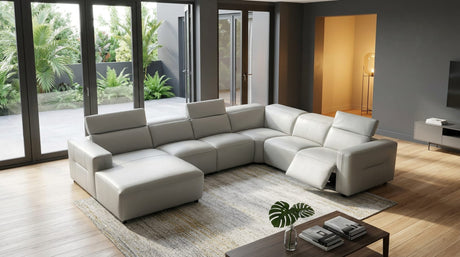 Noel Grey 6-Piece Italian Leather Power Reclining Sectional with Left-Facing Chaise and Right Arm Recliner view 16