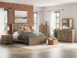 Oliandon Light Brown Panel Bedroom Set Queen 5: Bed, Dresser, Mirror, Chest, NightStand from Ella Furniture