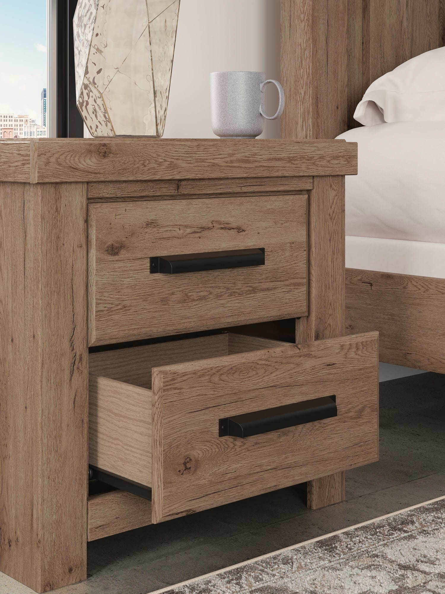 Oliandon Light Brown Panel Storage Bedroom Set detail view