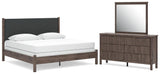 Pamytta Brown Upholstered Panel Bedroom Set King 3: Bed, Dresser, Mirror from Ella Furniture