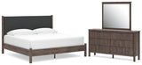 Pamytta Brown Upholstered Platform Bedroom Set King 3: Bed, Dresser, Mirror from Ella Furniture
