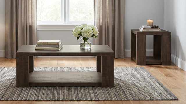 Pavone 2-Piece Coffee and End Table Set with Open Shelves Dark Rustic Mango from Ella Furniture