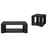 Pavone 2-Piece Transitional Coffee and End Table Set with Shelves Black view 2