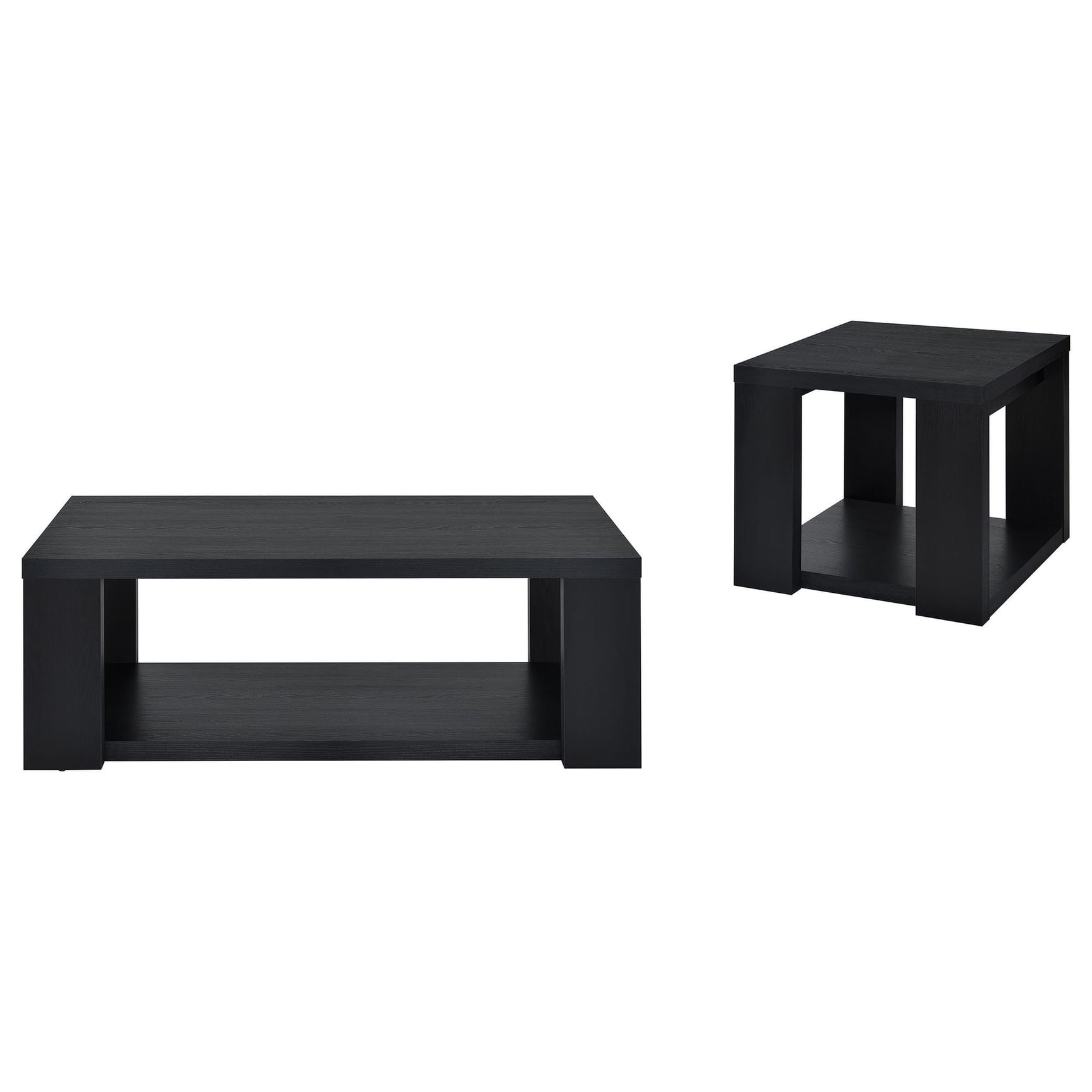 Pavone 2-Piece Transitional Coffee and End Table Set with Shelves Black view 2