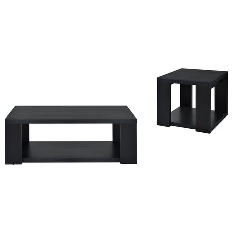 Pavone 2-Piece Transitional Coffee and End Table Set with Shelves Black view 2