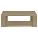 Pavone 2-Piece Transitional Coffee and End Table Set with Shelves Latte view 9