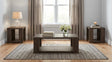Pavone 3-Piece Coffee and End Table Set with Open Shelves Dark Rustic Mango from Ella Furniture