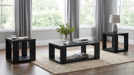 Pavone 3-Piece Transitional Coffee and End Table Set with Shelves Black from Ella Furniture