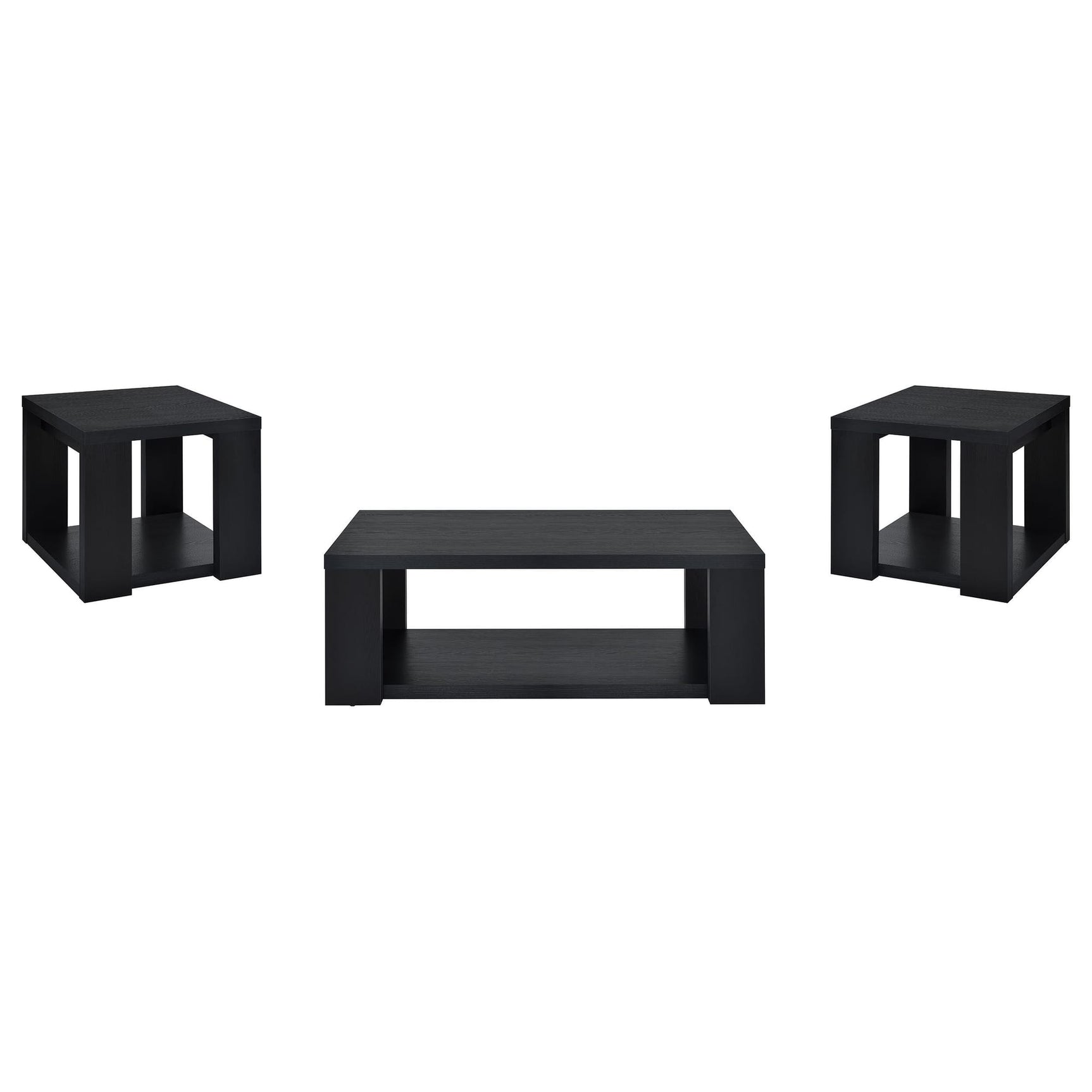 Pavone 3-Piece Transitional Coffee and End Table Set with Shelves Black view 2