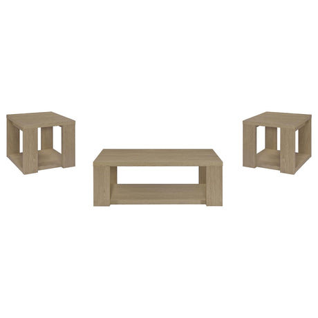 Pavone 3-Piece Transitional Coffee and End Table Set with Shelves Latte view 2