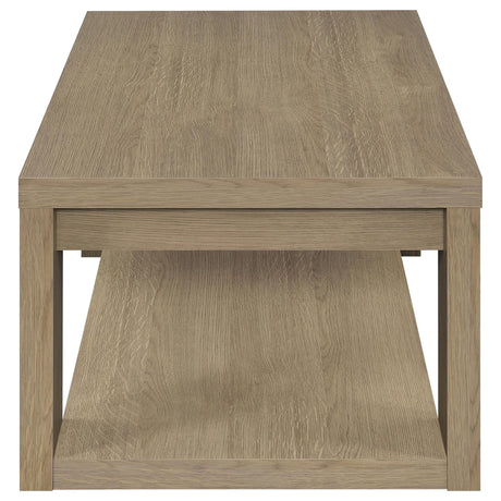 Pavone 3-Piece Transitional Coffee and End Table Set with Shelves Latte view 12