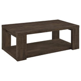 Pavone Rectangular Coffee Table with Open Lower Shelf Dark Rustic Mango from Ella Furniture