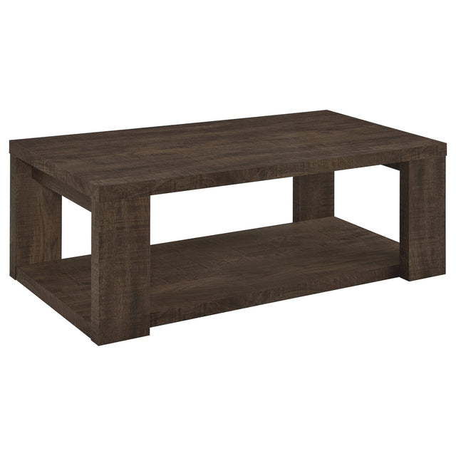 Pavone Rectangular Coffee Table with Open Lower Shelf Dark Rustic Mango from Ella Furniture
