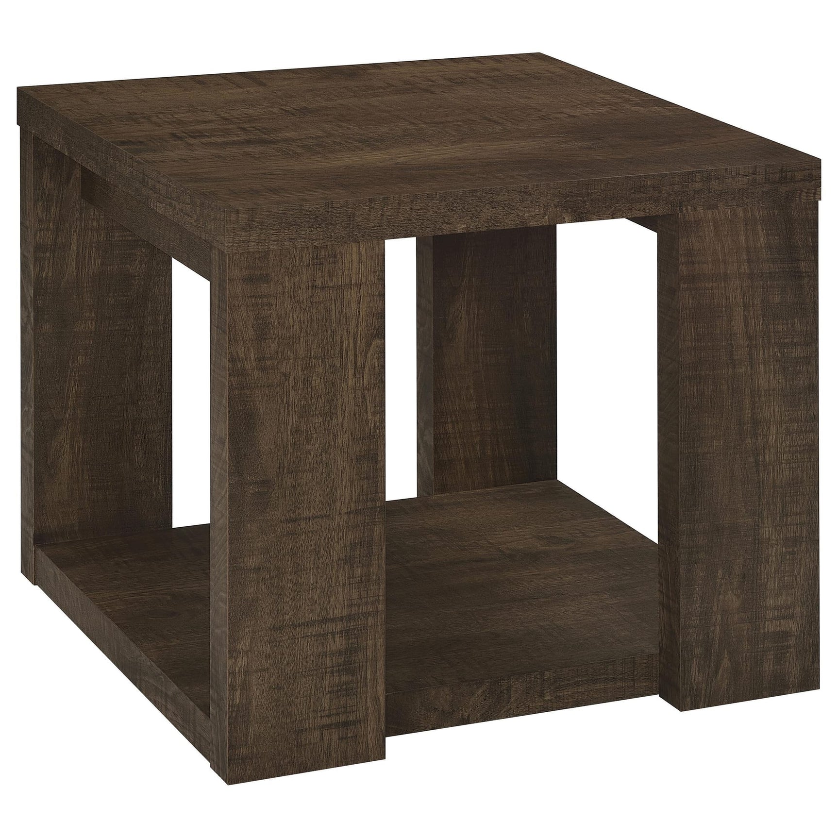 Pavone Transitional Square End Table with Lower Shelf Dark Rustic Mango from Ella Furniture