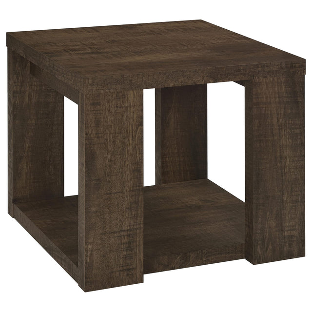 Pavone Transitional Square End Table with Lower Shelf Dark Rustic Mango from Ella Furniture