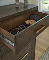 Radkin Burnished Brown Chest of Drawers detail view