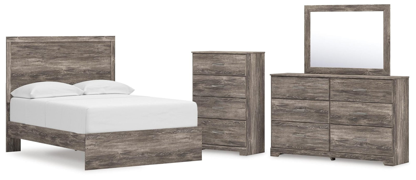 Ralinksi Gray Panel Bedroom Set Full 4: Bed, Dresser, Mirror, Chest from Ella Furniture