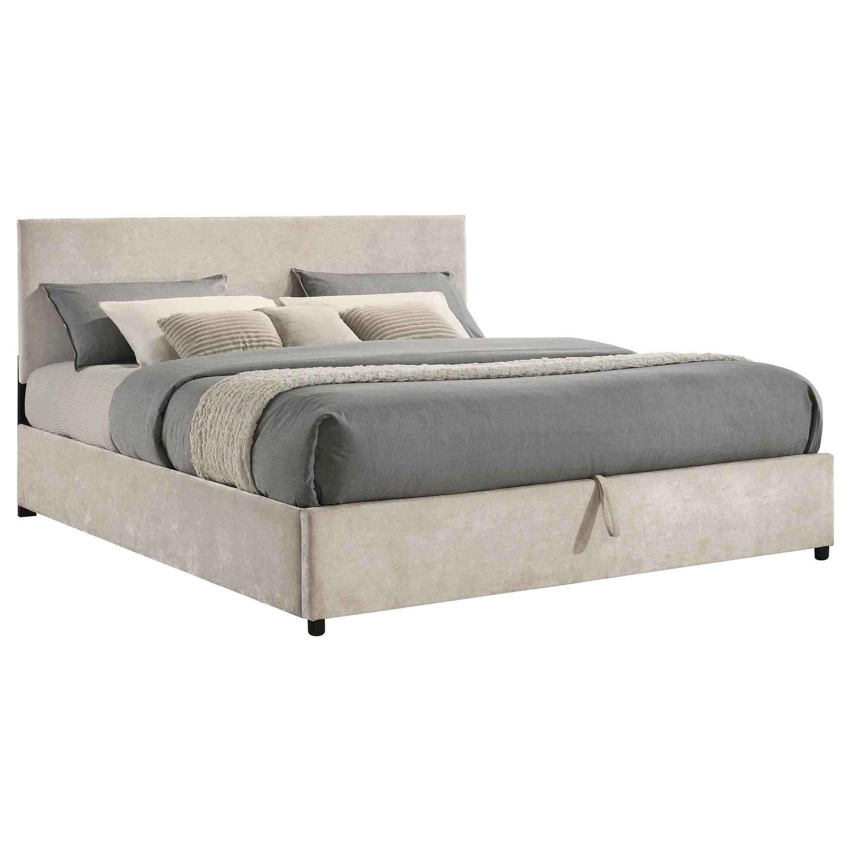 Reeves Upholstered Eastern King Lift-Top Storage Platform Bed Beige view 3