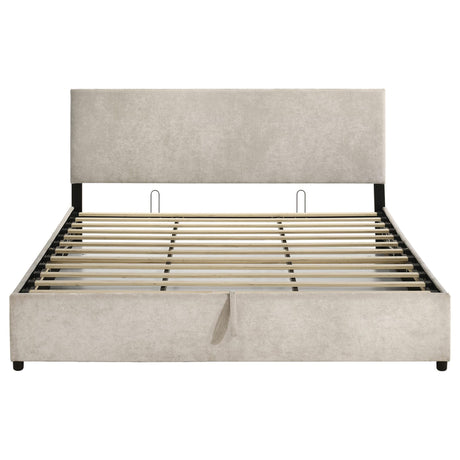 Reeves Upholstered Eastern King Lift-Top Storage Platform Bed Beige view 5