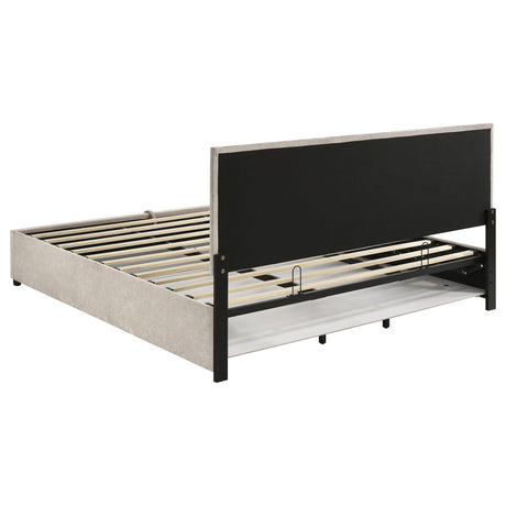 Reeves Upholstered Eastern King Lift-Top Storage Platform Bed Beige view 6