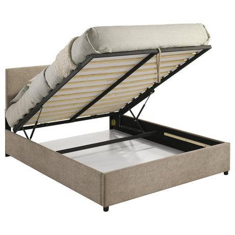 Reeves Upholstered Eastern King Lift-Top Storage Platform Bed Tan view 5