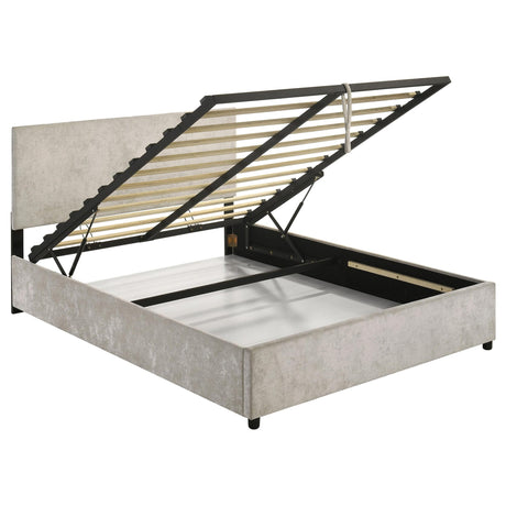 Reeves Upholstered Queen Lift-Top Storage Platform Bed Beige from Ella Furniture