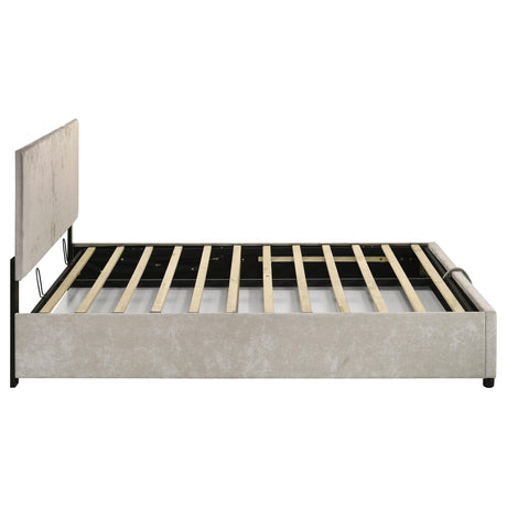Reeves Upholstered Queen Lift-Top Storage Platform Bed Beige view 9