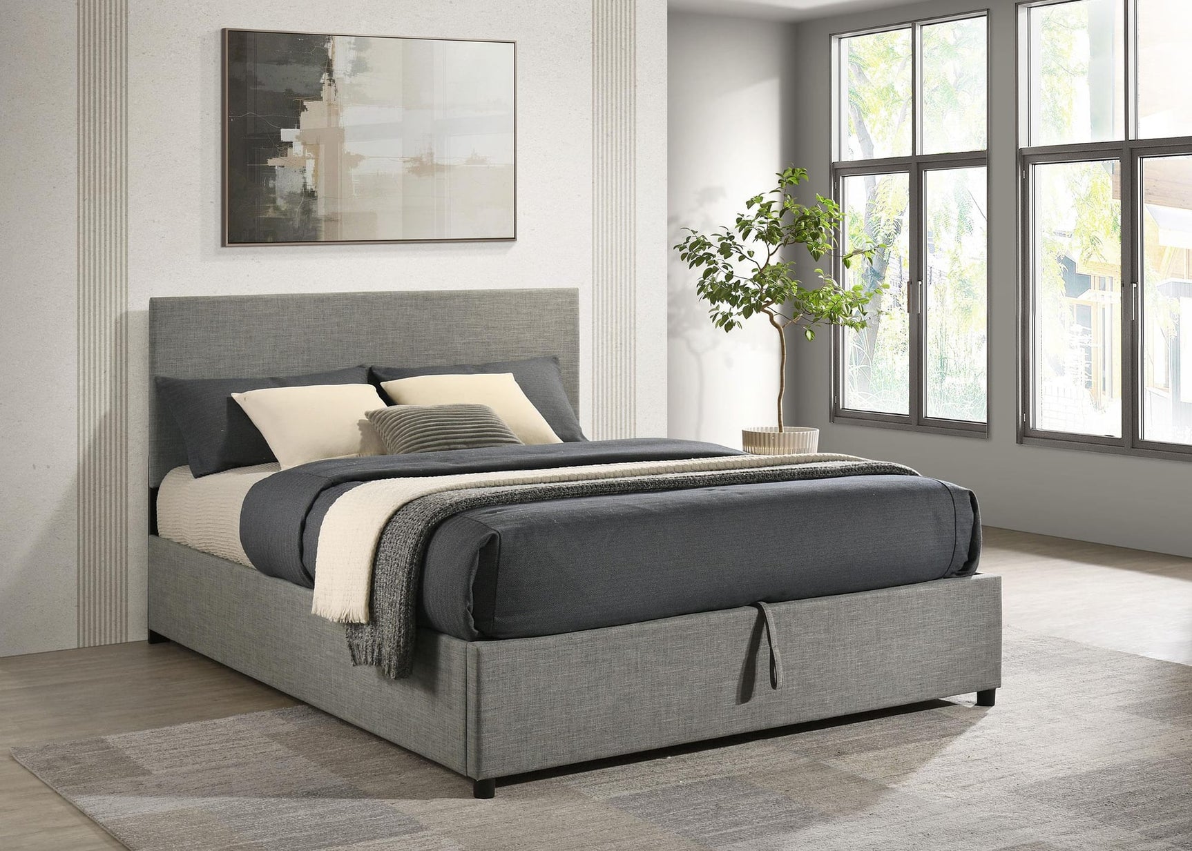 Reeves Upholstered Queen Lift-Top Storage Platform Bed Grey view 2