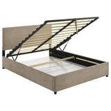 Reeves Upholstered Queen Lift-Top Storage Platform Bed Tan from Ella Furniture