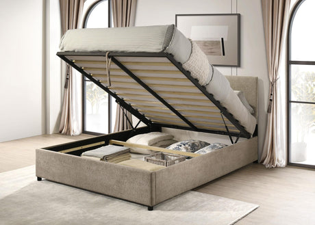 Reeves Upholstered Queen Lift-Top Storage Platform Bed Tan view 3