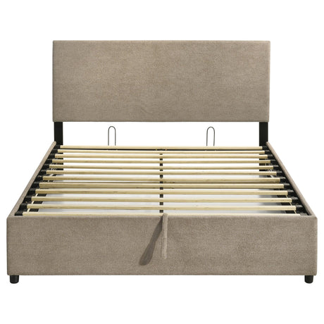 Reeves Upholstered Queen Lift-Top Storage Platform Bed Tan view 7