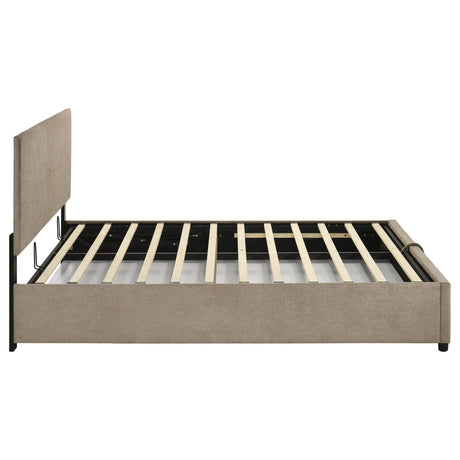 Reeves Upholstered Queen Lift-Top Storage Platform Bed Tan view 9