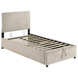 Reeves Upholstered Twin Lift-Top Storage Platform Bed Beige from Ella Furniture